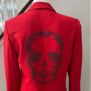 Zadig & Voltaire Red Vedy Strass Rhinestone Skull Blazer Size 34